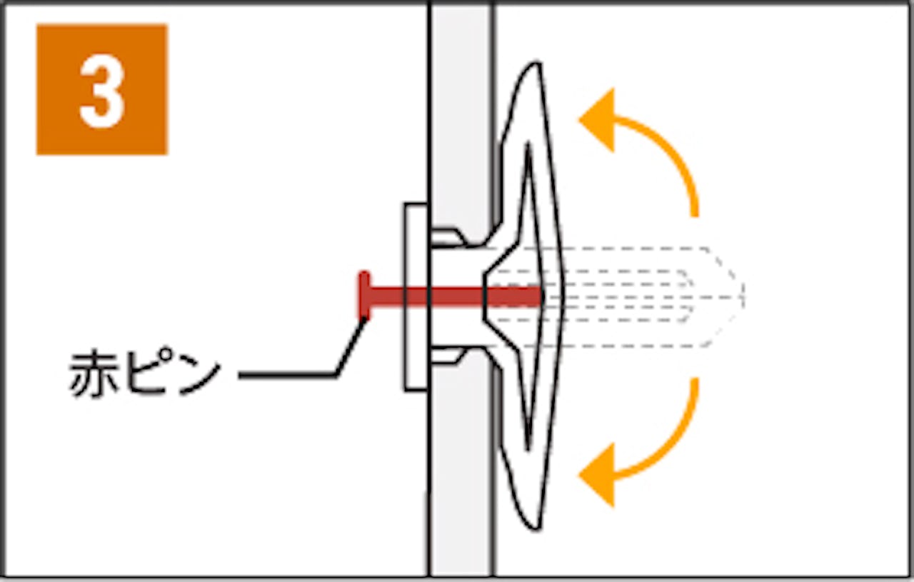 「石膏ボードアンカー」の使い方③／赤ピンを差し込む