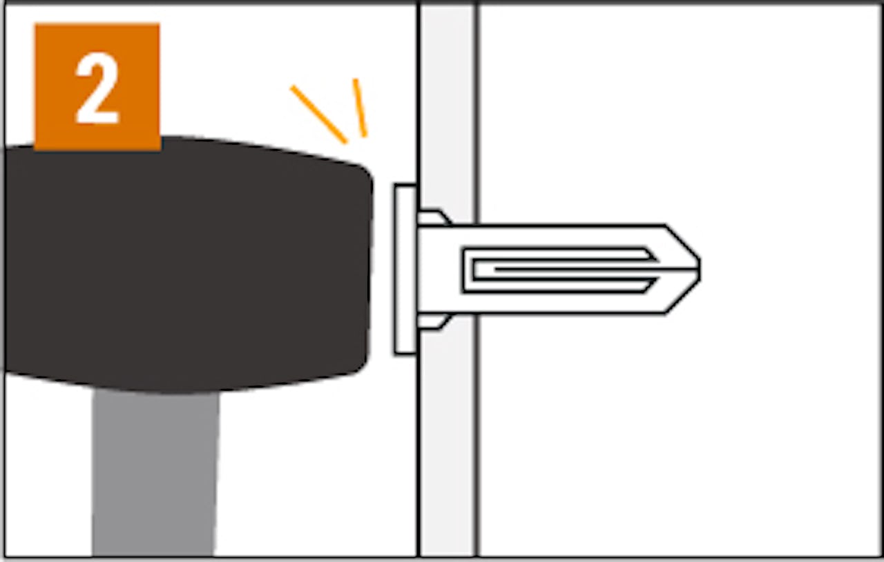「石膏ボードアンカー」の使い方②／ハンマーでアンカーを打ち込む