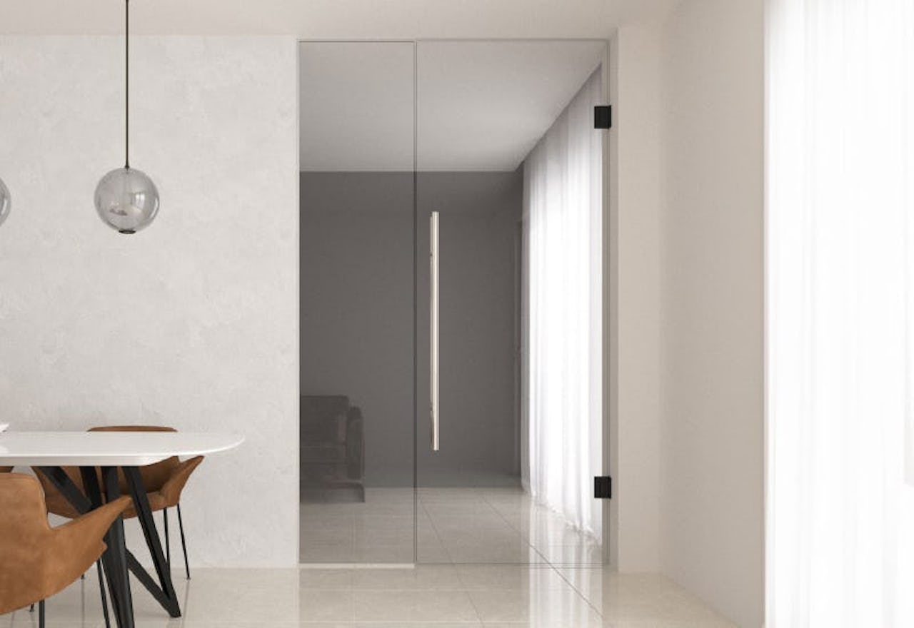 リビングのガラス戸の取っ手に「ドアハンドル押し棒【UG52】」を使用した事例