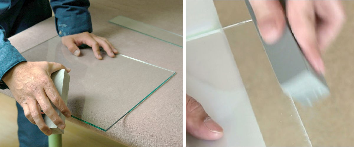 ガラスカッターを使ったガラスの切り方 - ④ガラス用の砥石で角を削る