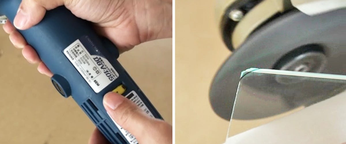 2. #60番でガラスの角を削る