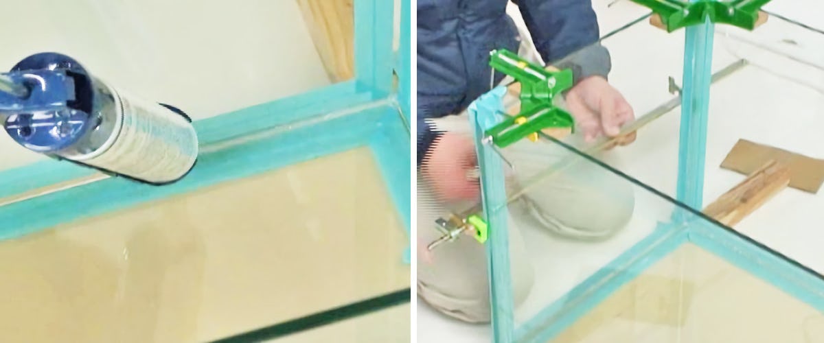 ガラスの接着方法／ガラス水槽の自作方法 - ③コーキングガンで酢酸系シリコンを打つ