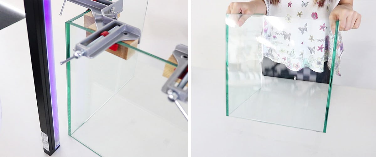 ガラスの接着方法／感光性接着剤を使う手順 - ④UV照明を当てる(5～15分)