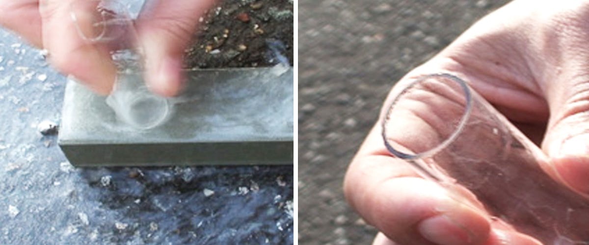 ガラス管ノコギリを使ったガラス管の切断法 - ③砥石でガラス管の切断面を磨いて完成