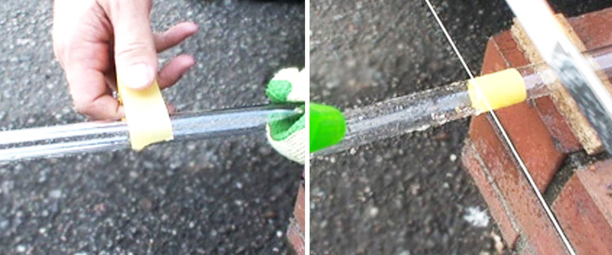 ガラス管ノコギリを使ったガラス管の切断法 - ①ガラス管をカットする箇所に目印をつける