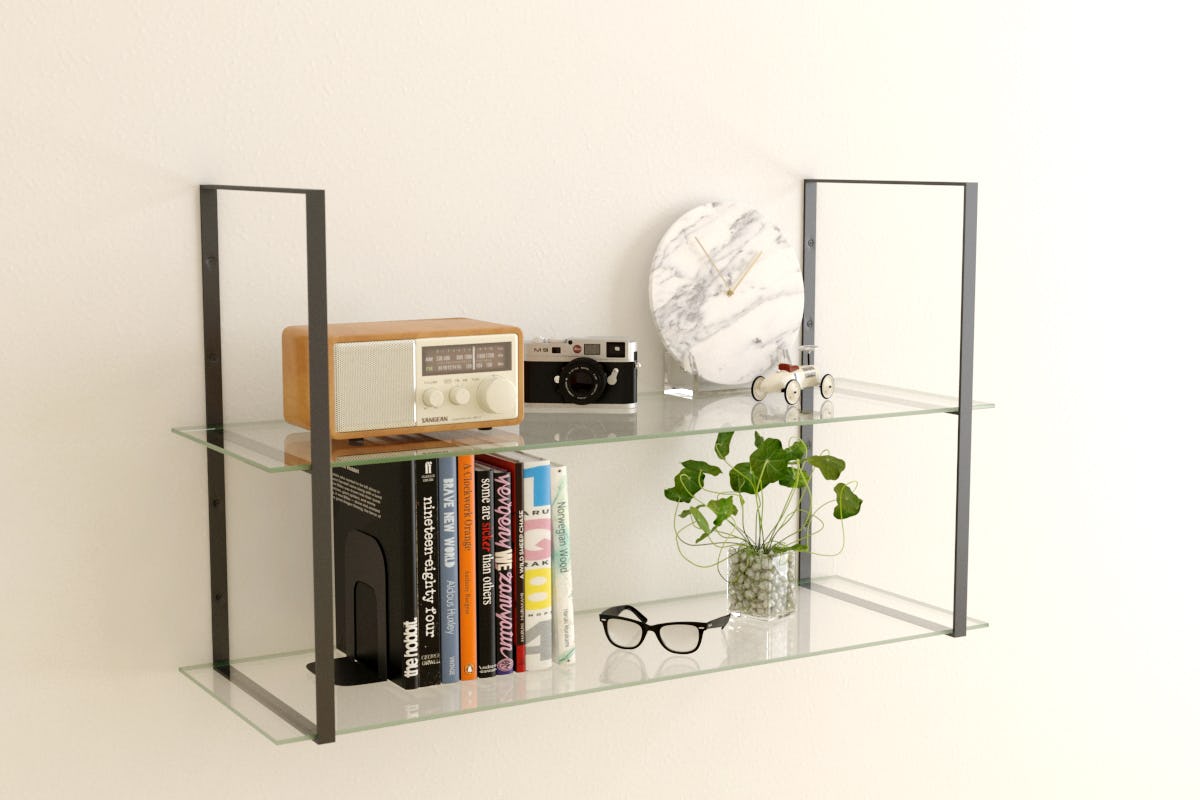 ガラスシェルフセット (プレーン クロームタイプ) 透明ガラス6ミリ W350×H120×T6mm 規格サイズ 棚板 壁シェルフDIY用品 国内加工 建材 ＼丁寧梱包 運送保証 … ガラスシェルフセット (プレーン) 透明ガラス オーダー