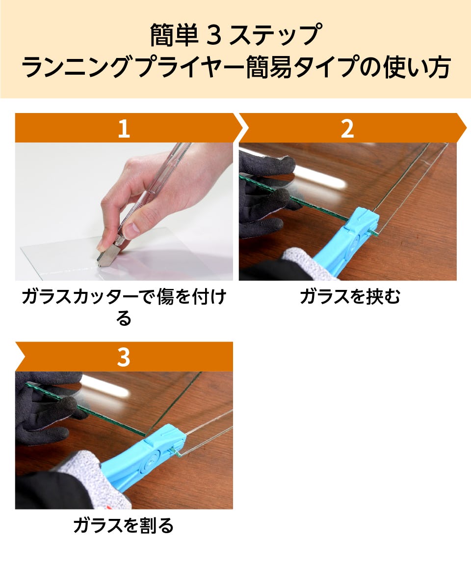 ランニングプライヤー】軽量の簡易タイプ／ガラス切断工具