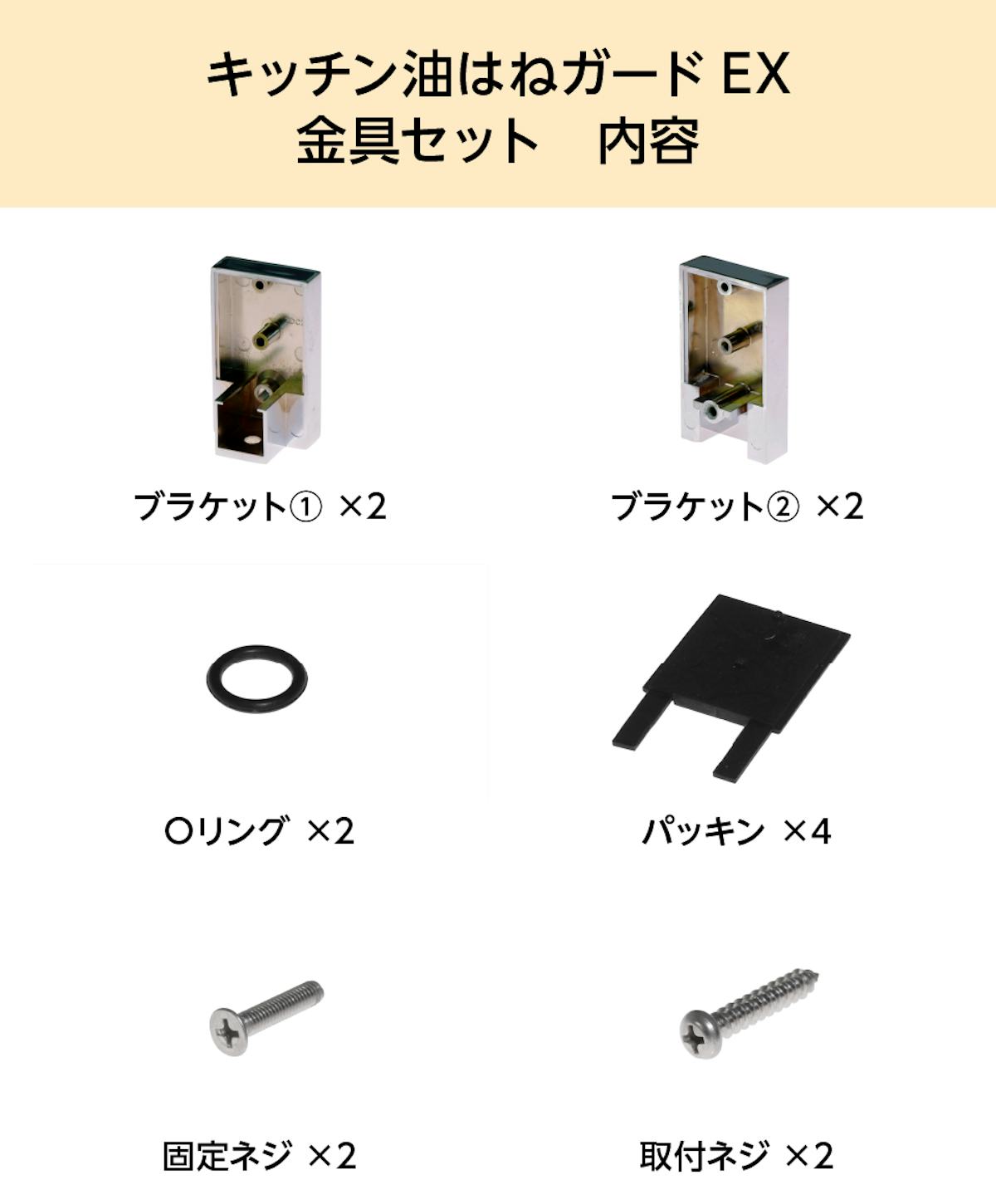 「キッチン油はねガードEX」は、強化ガラスと金具のセット販売