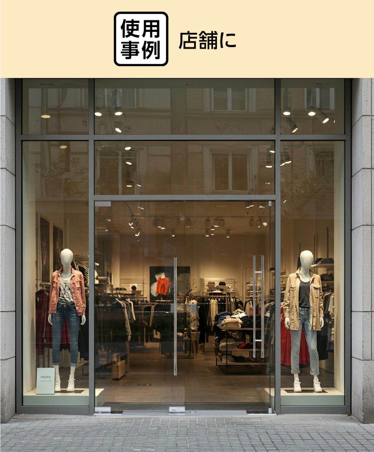 店舗のガラスドアの取手に「ドアハンドル押し棒【UG52】」を取り付けた事例
