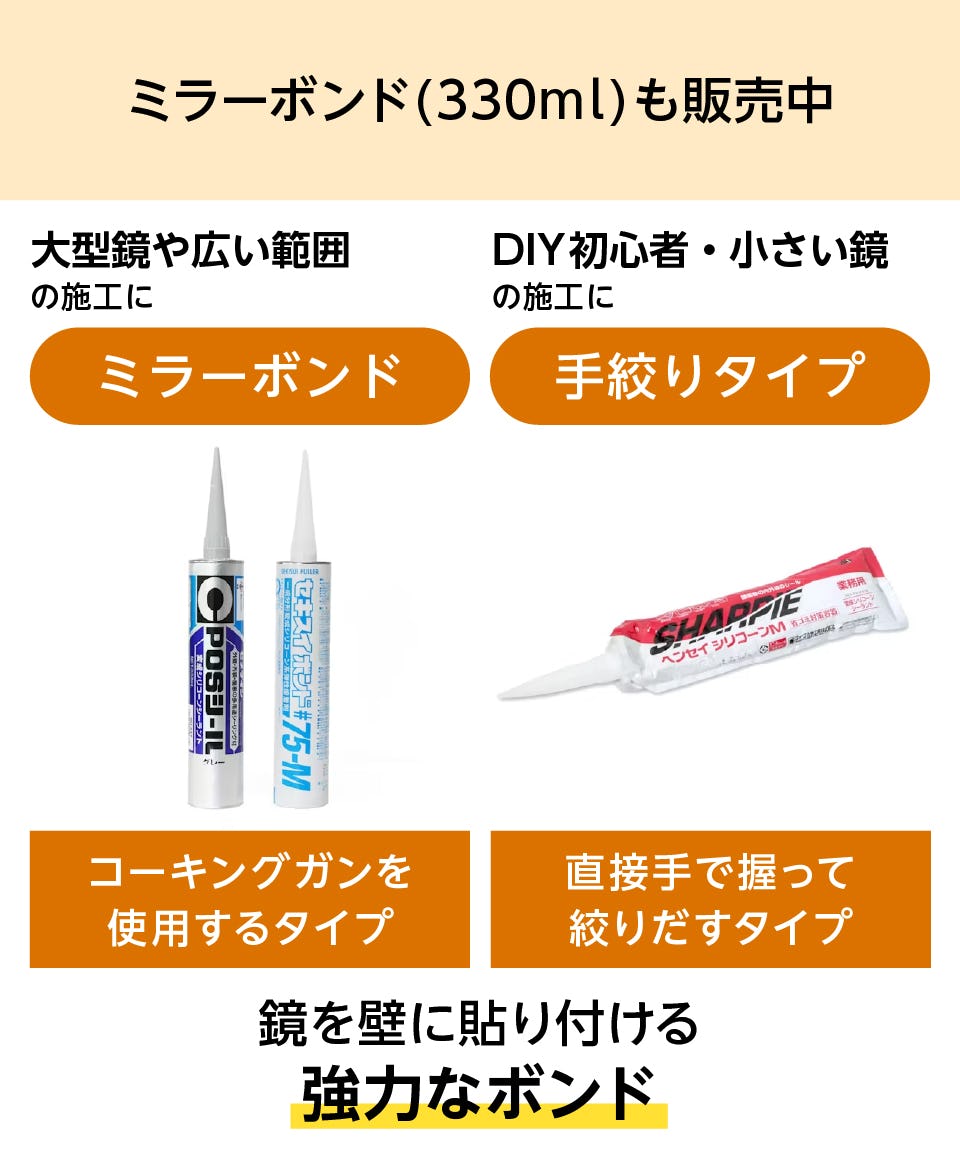 速乾ボンド】鏡の貼付け時に下地を補強／乾燥時間約10分