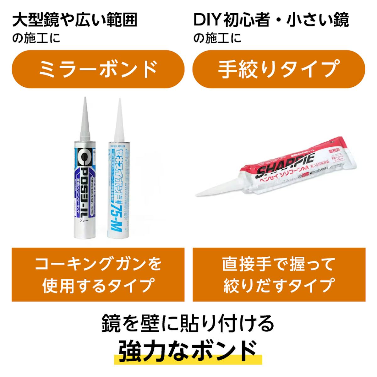 鏡を壁に貼るための強力な「ミラーボンド」も購入できる